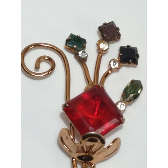 Coro Sterling Craft Vermeil Flower Bouquet Red Green Purple Blue Stone Brooch - Picture 2 of 9